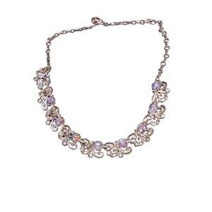 Vintage Coro AB Crystal Rhinestone Floral Statement Necklace